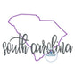 South Carolina Applique Embroidery Design with Zigzag State and Satin Stitch Script Five Sizes 5x7, 8x8, 6x10, 7x12, and 8x12 hoop