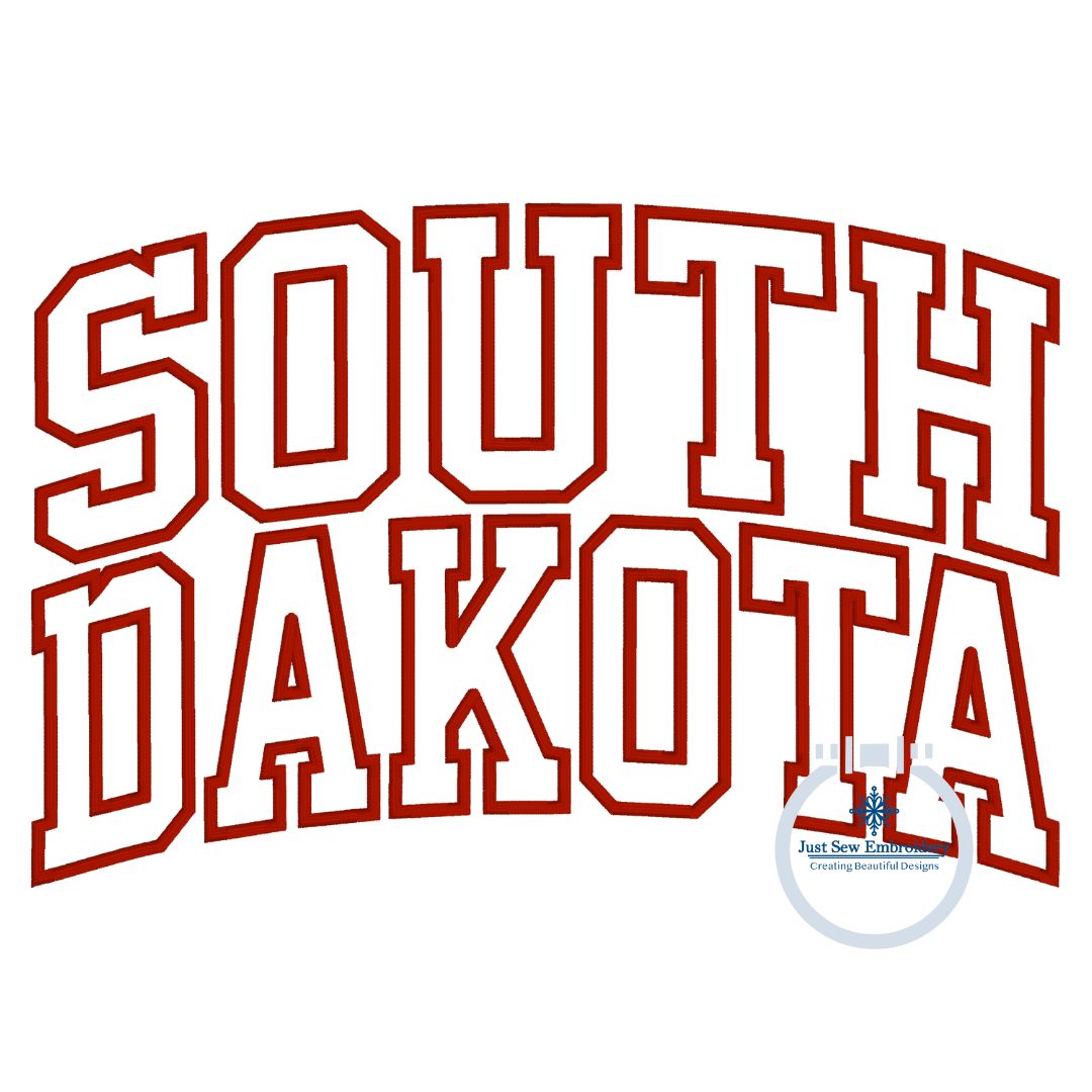 South Dakota Arched Satin Applique Embroidery Design Four Sizes 8x8, 6x10, 7x12, and 8x12 Hoop