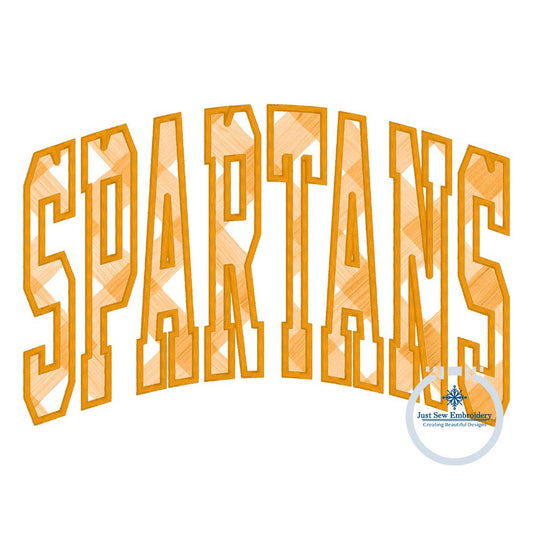 SPARTANS Arched Embroidery Applique Design Machine Embroidery Satin Edge Five Sizes 8x8, 9x9, 6x10, 7x12, and 8x12 Hoop