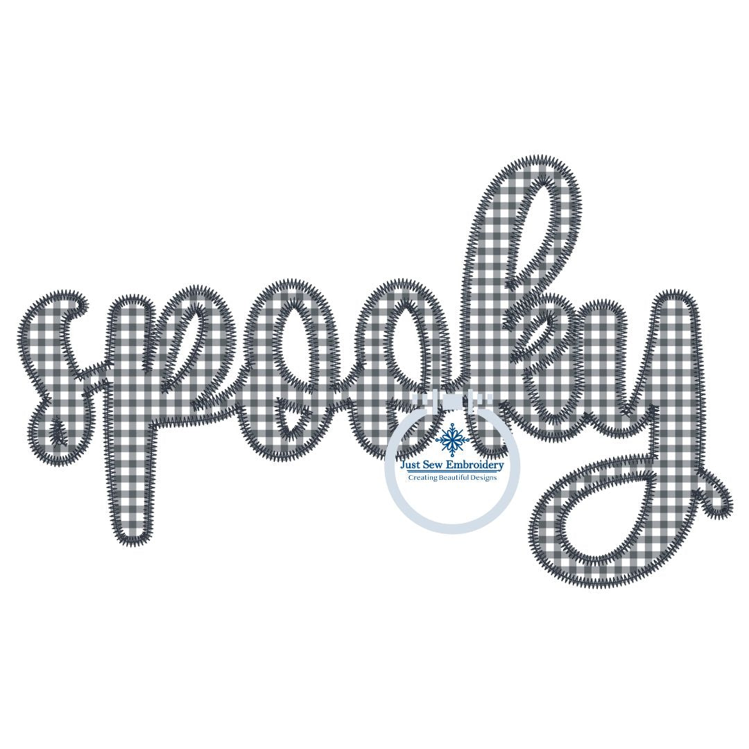 Spooky Script 1 SPOOKY Script Applique Embroidery Design Zigzag Stitch Four Sizes 5x7,