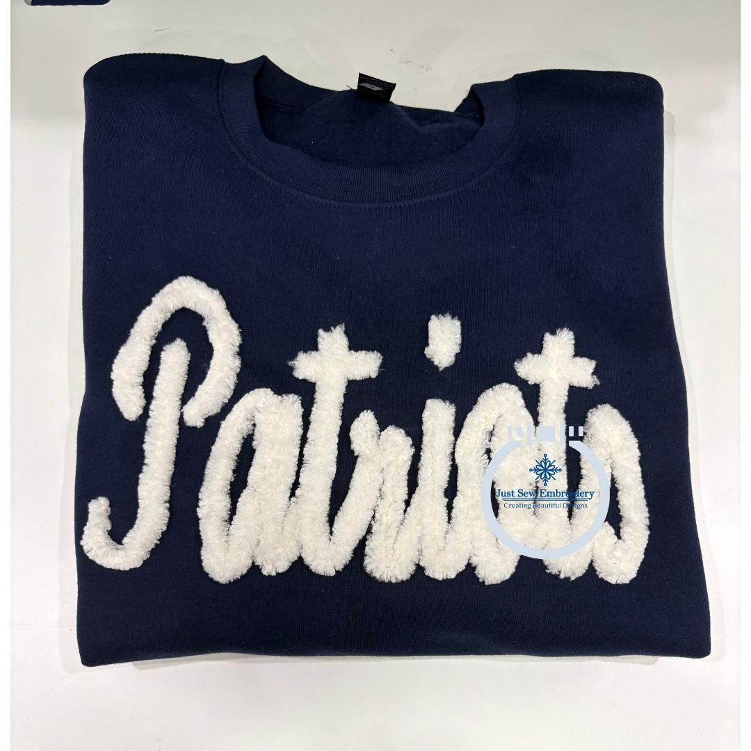 Sport Script Chenille Yarn Font Applique Embroidery Six Sizes 3, 4, 5, 6, 7, and 8 Inch, plus Native BX