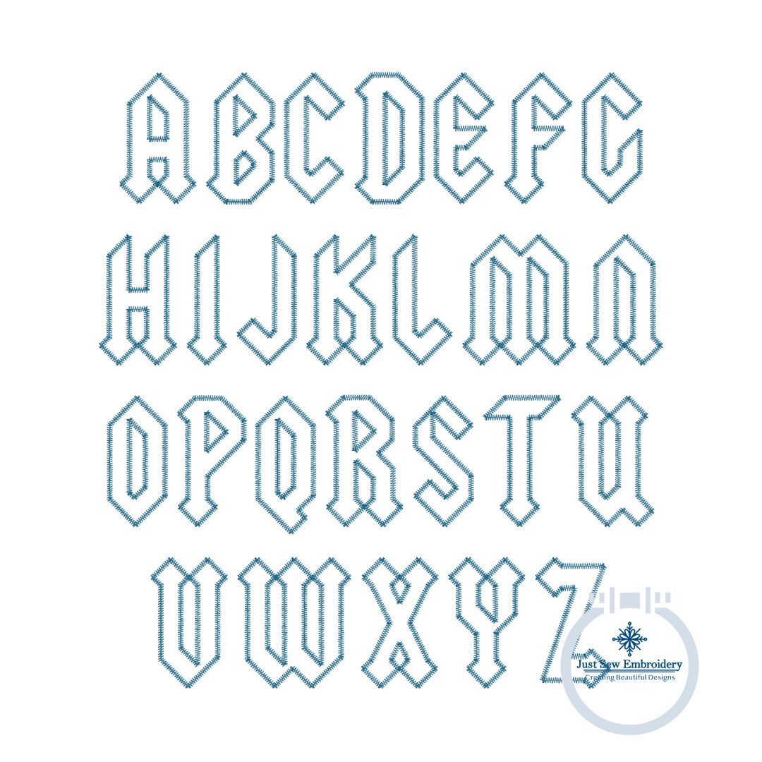 Squealer Zigzag Applique Embroidery Font Six Sizes 3, 4, 5, 6, 7, and 8 Inch, plus Native BX