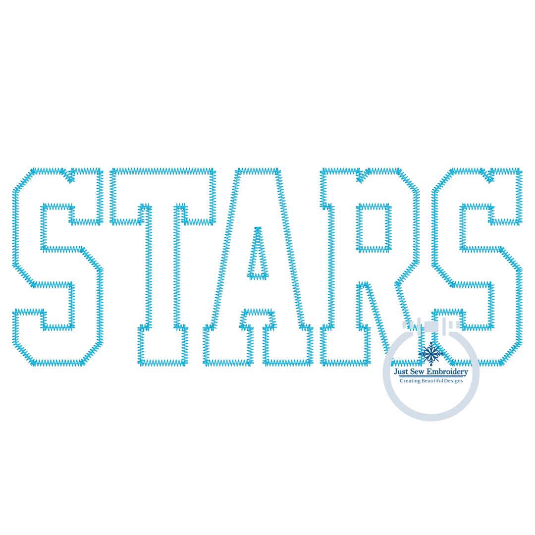 STARS Zigzag Applique Embroidery Design Machine Embroidery Six Sizes 7, 8, 9, 10, 11, and 12 inches wide