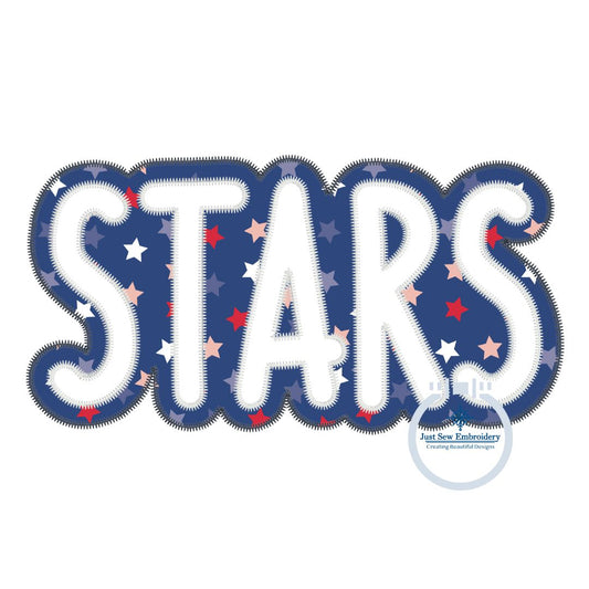 STARS Mascot Two Layer Applique Embroidery Design Machine Embroidery Three Sizes ZigZag Edge 5x7, 6x10, and 8x12 Hoop