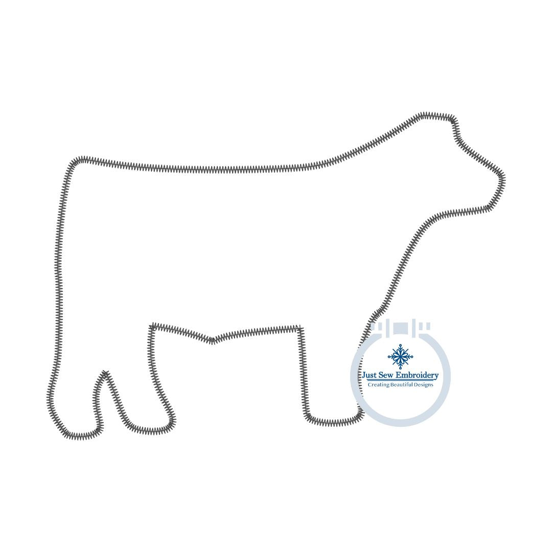 Steer Silhouette Zigzag Applique Embroidery Design Bull Cow in Six Sizes 4x4, 5x7, 8x8, 6x10, 7x12, and 8x12 hoop