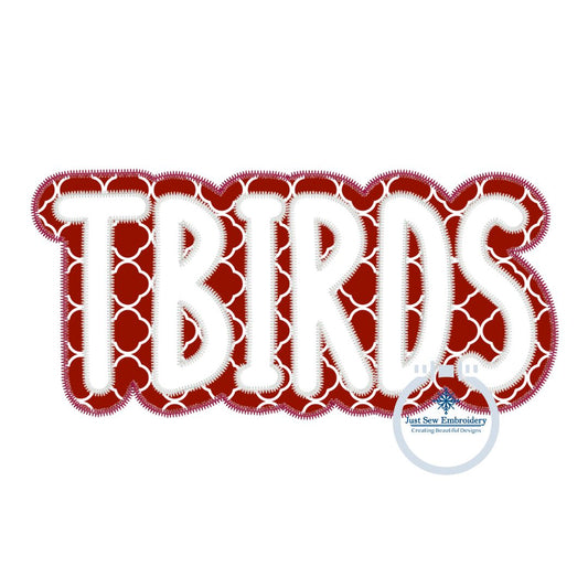 TBIRDS Thunderbirds Applique Embroidery Two Layer Design Machine Embroidery Two Color ZigZag Edge Three sizes 5x7, 6x10, 8x12