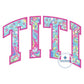 TITI Arched Satin Applique Embroidery Machine Design Five Sizes 5x7, 8x8, 6x10, 7x12, and 8x12 Hoop