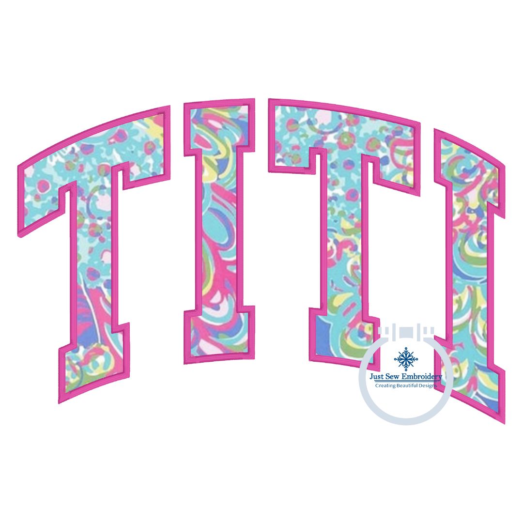 TITI Arched Satin Applique Embroidery Machine Design Five Sizes 5x7, 8x8, 6x10, 7x12, and 8x12 Hoop