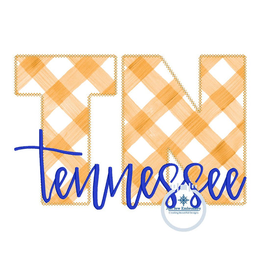 TN Tennessee Script Applique Embroidery State Diamond Stitch Five Sizes 5x7, 8x8, 6x10, 7x12, 8x12 Hoop