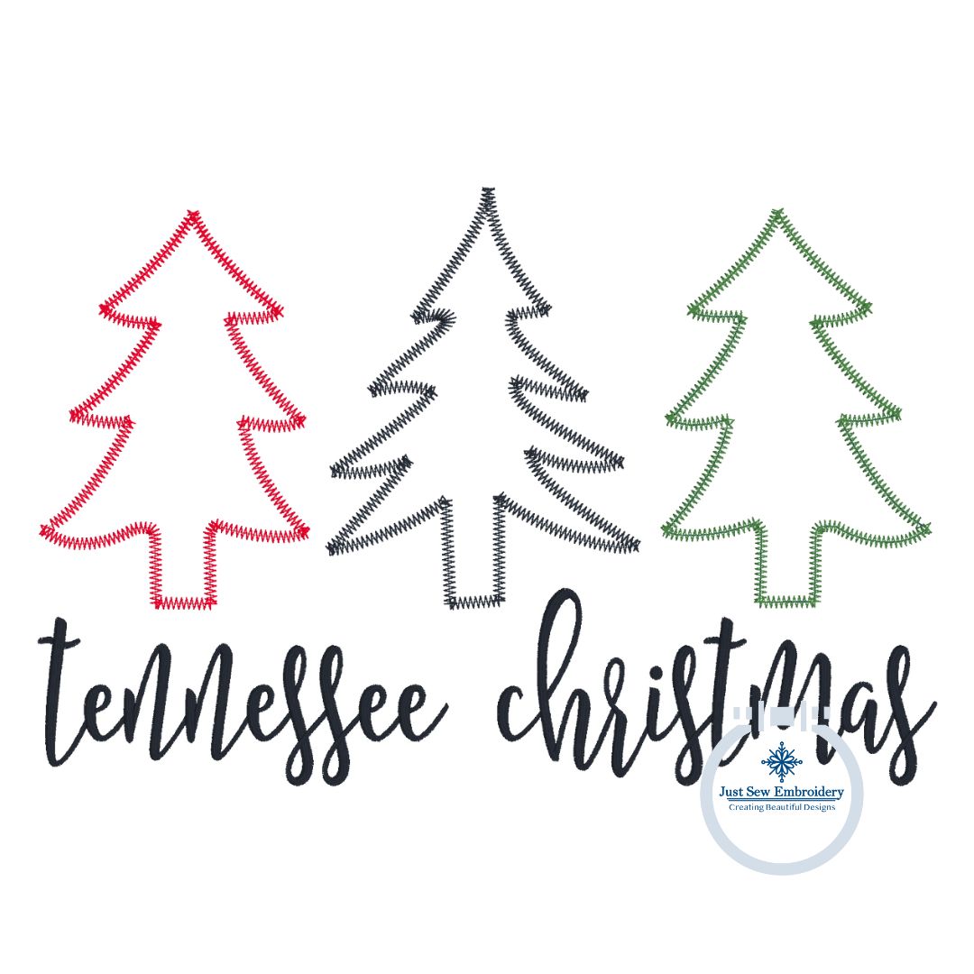 Tennessee Christmas Tree Applique Embroidery Machine Design Five Sizes 5x7, 8x8, 6x10, 7x12, and 8x12 Hoop