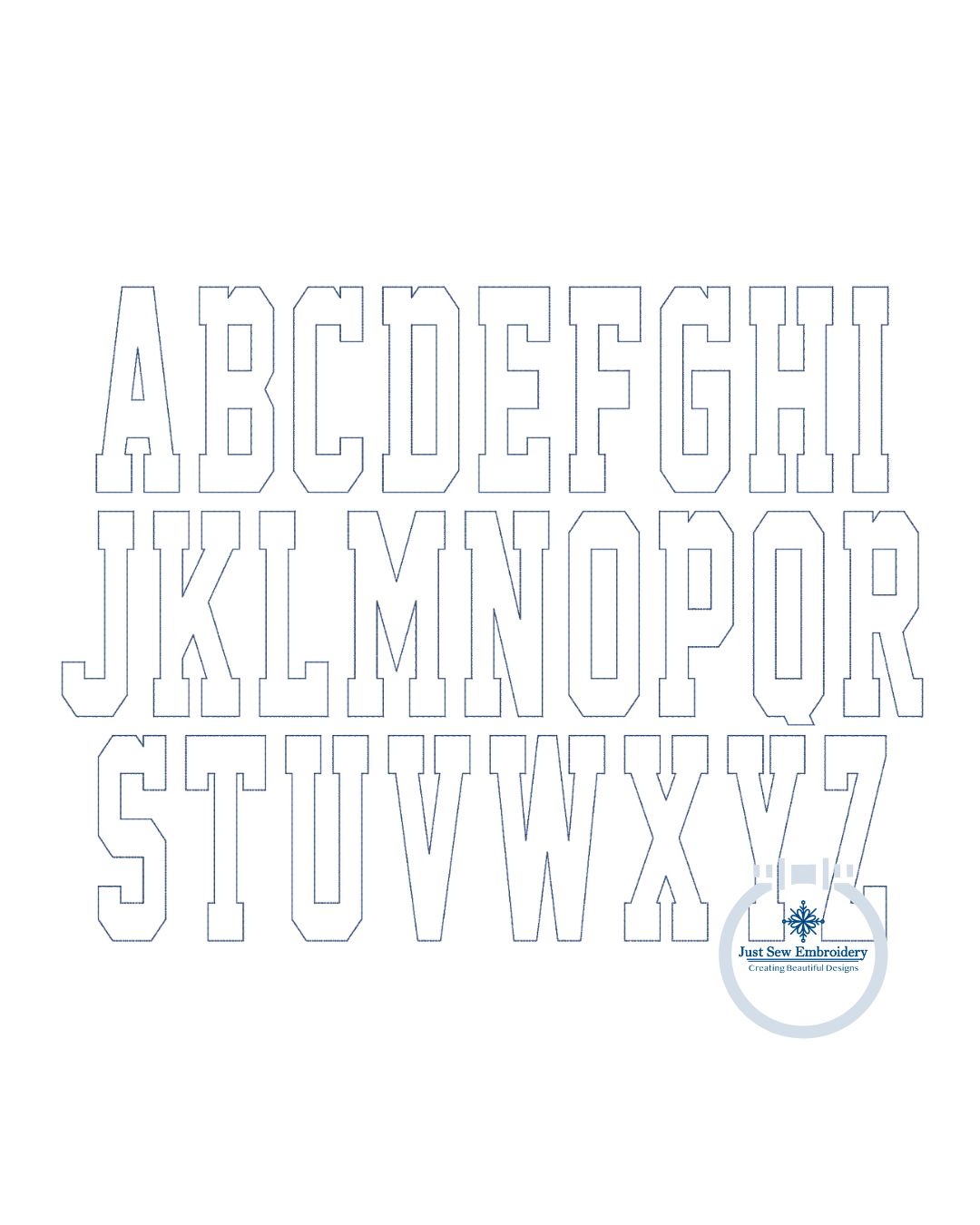 Tall Academic Bean Applique Embroidery Font Six Sizes 3, 4, 5, 6, 7, and 8 Inch, plus Native BX