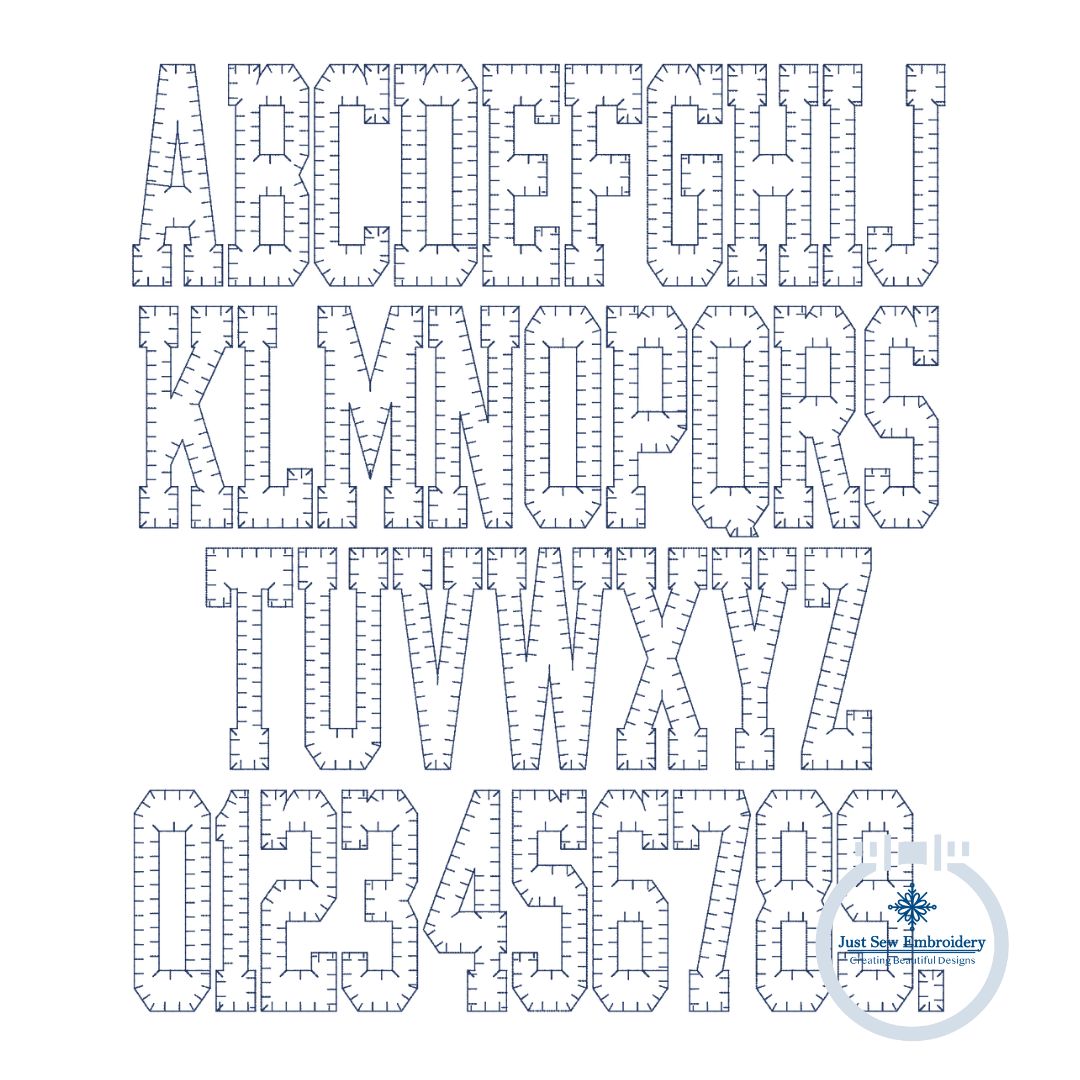 Tall Academic Blanket Stitch Applique Embroidery Font Six Sizes 3, 4, 5, 6, 7, and 8 Inch, plus Native BX