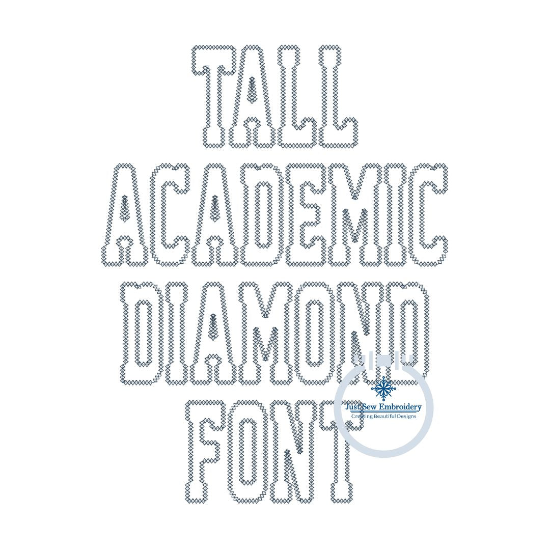 Academic Tall Diamond Font Applique Embroidery Six Sizes 3, 4, 5, 6, 7, and 8 Inch, plus Native BX