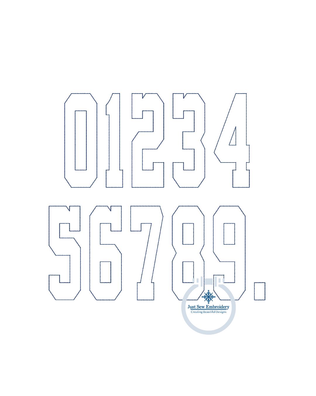 Tall Academic Bean Applique Embroidery Font Six Sizes 3, 4, 5, 6, 7, and 8 Inch, plus Native BX