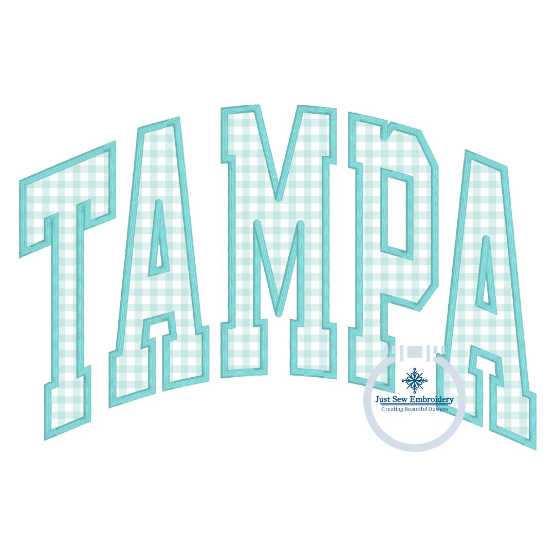 Tampa Arched Satin Applique Embroidery Design Satin Stitch Six Sizes 5x7, 8x8, 9x9, 6x10, 7x12, and 8x12 hoop