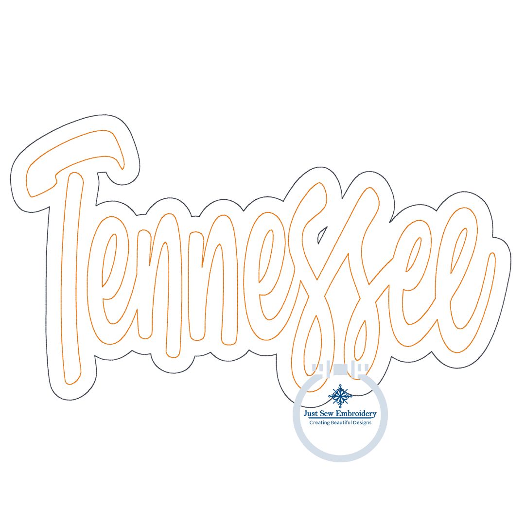 Tennessee Double Raggy Applique Embroidery Machine Design Script Five Sizes 5x7, 8x8, 9x9, 6x10, 7x12