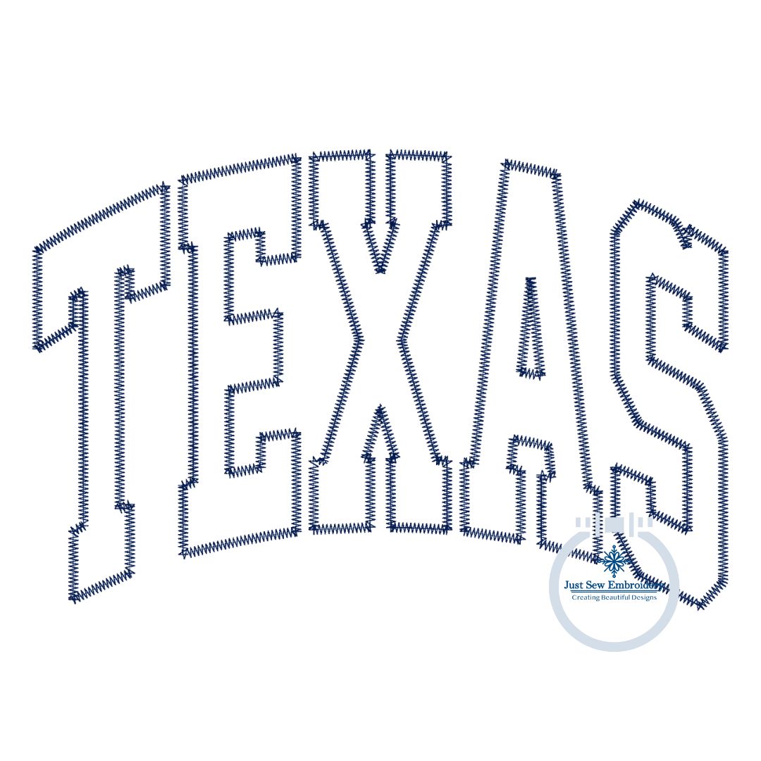 Texas Arched Applique Embroidery ZigZag Stitch Five Sizes 5x7, 8x8, 6x10, 7x12, and 8x12 Hoop