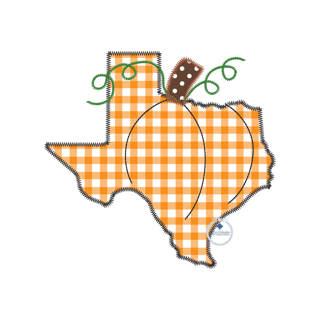 Texas Pumpkin Zigzag Applique Machine Embroidery Design Four Sizes 5x7, 6x10, 8x8, 8x12 Hoop