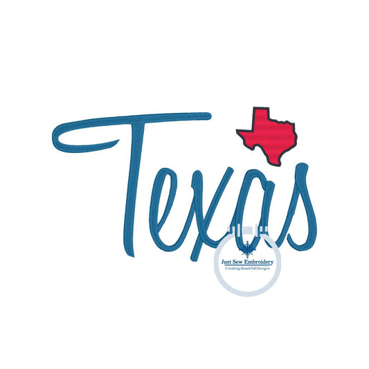 Texas Script Embroidery Satin Stitch Five Sizes 5x7, 8x8, 9x9, 6x10, and 7x12 Hoop