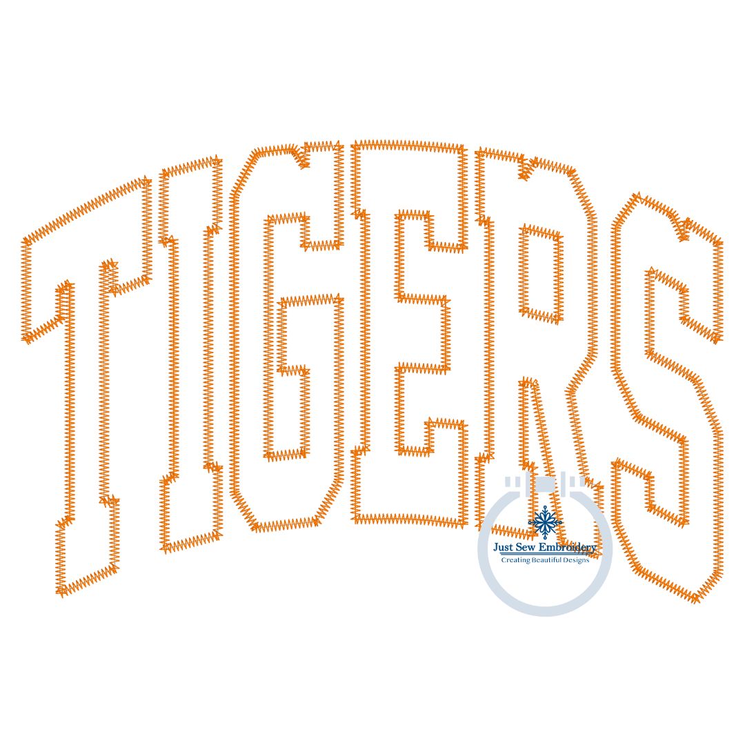 TIGERS Arched Zigzag Applique Embroidery Design Machine Embroidery Five Sizes 5x7, 8x8, 6x10, 7x12, and 8x12 Hoop