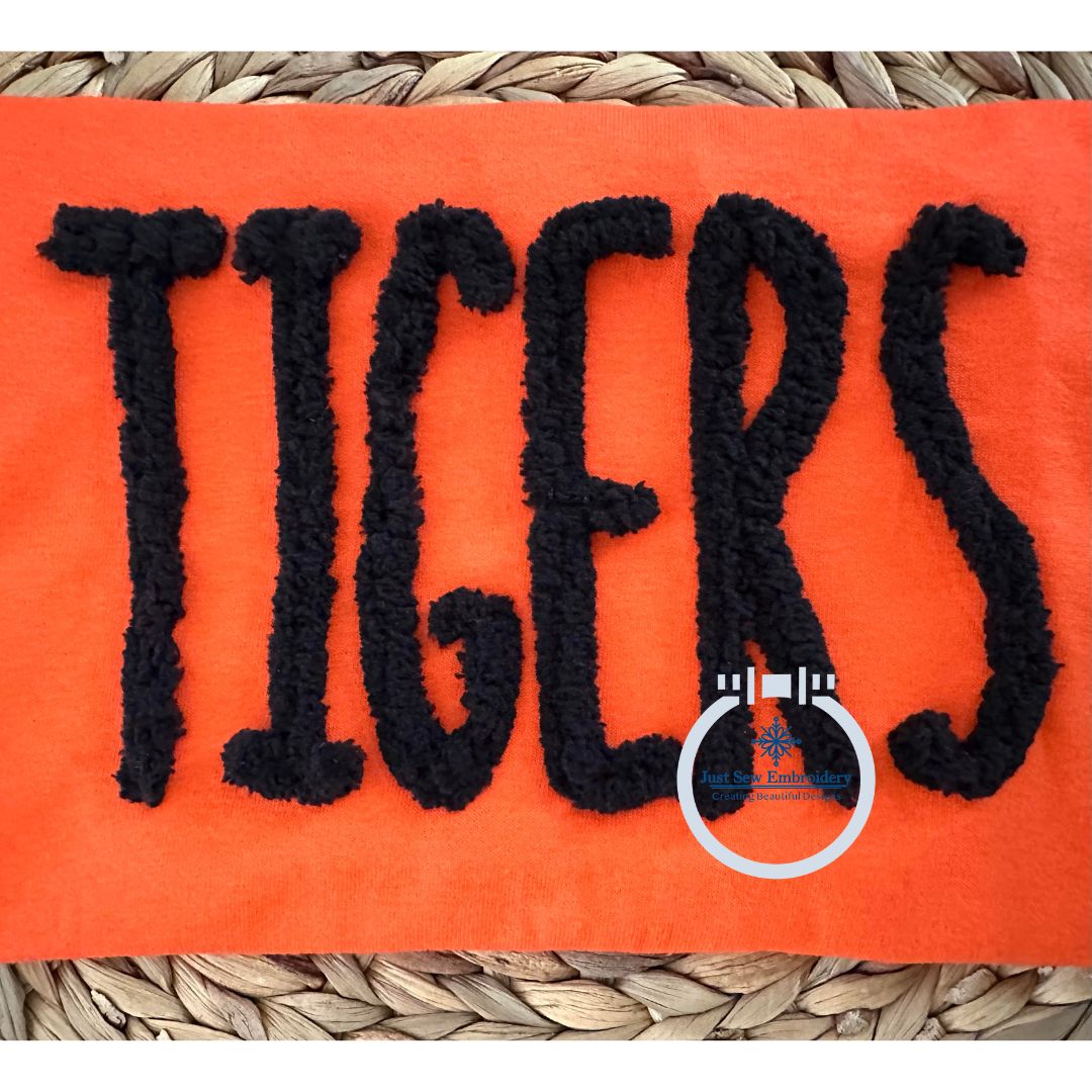 Applique Embroidery TIGERS Script Zigzag Design