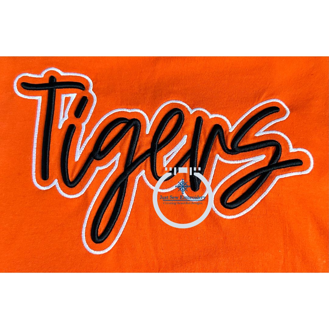 Tigers Puff 3D Foam Satin Outline Embroidery Design Six Sizes 5x7, 8x8, 9x9, 6x10, 7x12, and 8x12 Hoop