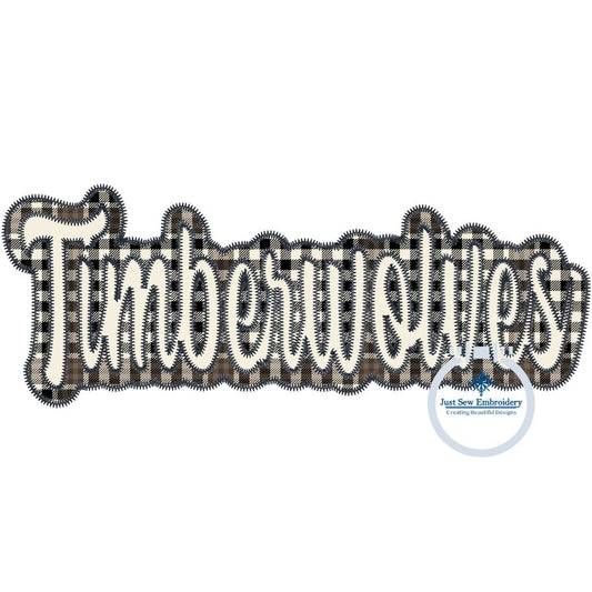 Timberwolves Applique Embroidery Two Layer Zigzag Script Design Machine Embroidery Two Sizes 6x10 and 8x12 Hoop