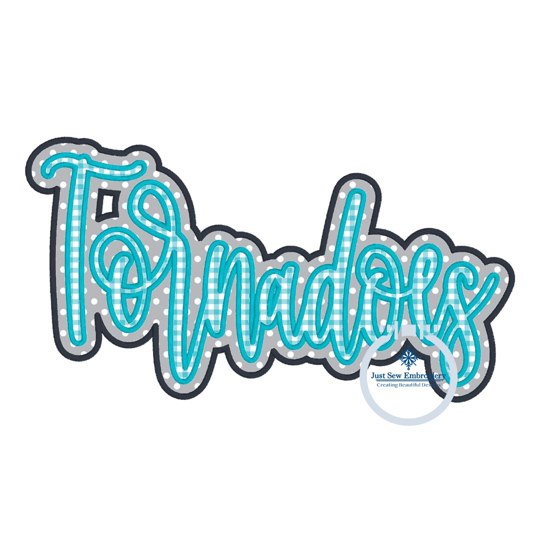 Tornadoes Double Layer Script Applique Embroidery Satin Stitch Three Sizes 9x9, 6x10, and 7x12 Hoop