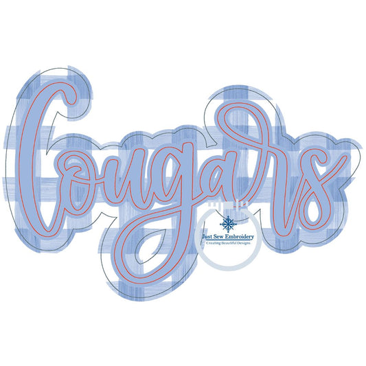 COUGARS Double Raggy Applique Embroidery Bean Stitch Edge Five Sizes 5x7, 8x8, 6x10, 7x12, and 8x12 Hoop