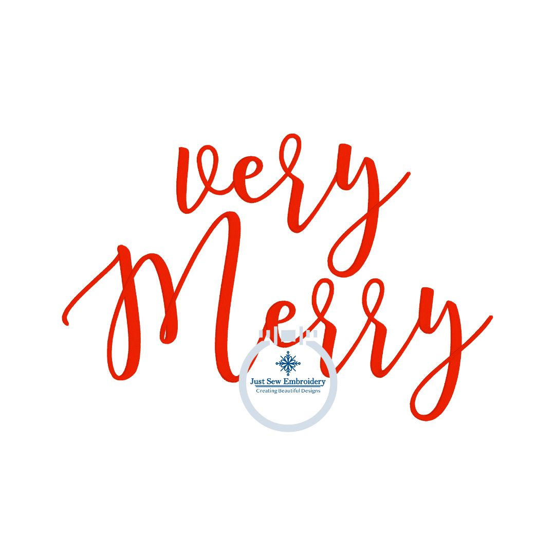 Very Merry Christmas Machine Embroidery Design Satin Stitch Five Sizes 5x7, 8x8, 6x10, 7x12, 8x12 Hoop