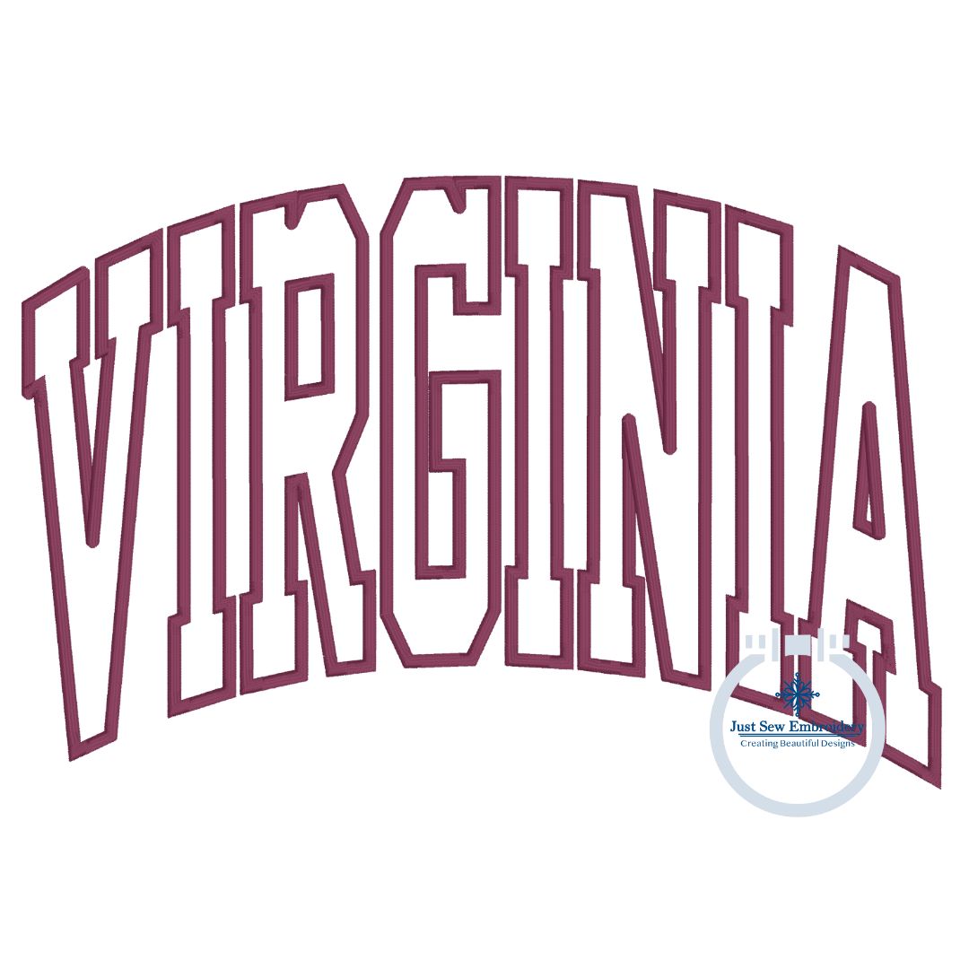 VIRGINIA Arched Satin Applique Embroideryy Design Three Sizes 6x10, 7x12, and 8x12 Hoop