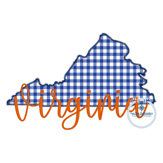 Virginia Zigzag State Applique with Embroidered Script Overlapping Design Five Sizes 5x7, 8x8, 6x10, 7x12, and 8x12 Hoop