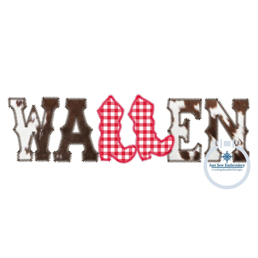 WALLEN Boots Zigzag Applique Embroidery Eight Sizes 7, 8, 9, 10, 11, 12, 13, and 14 Inches Wide