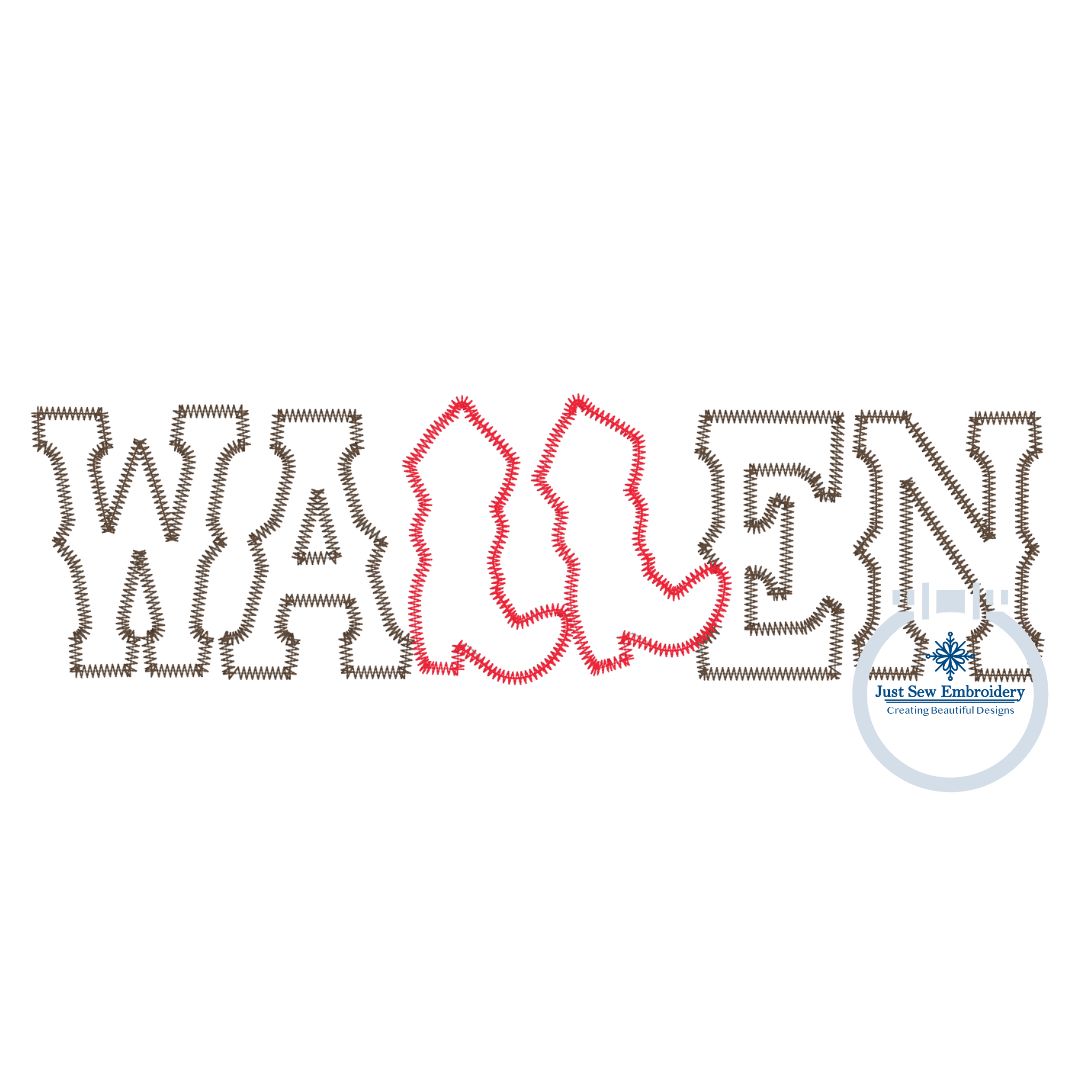 WALLEN Boots Zigzag Applique Embroidery Eight Sizes 7, 8, 9, 10, 11, 12, 13, and 14 Inches Wide