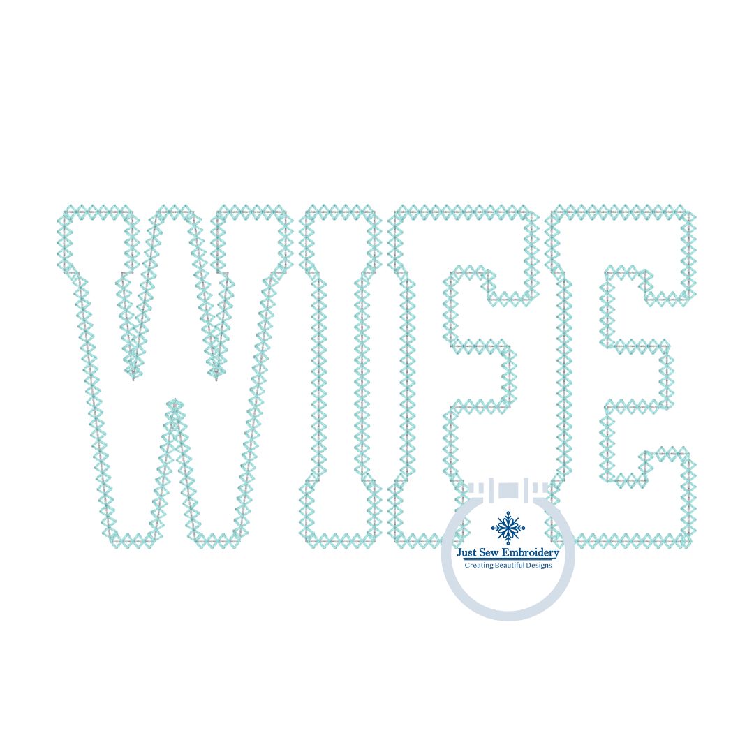 WIFE Applique Embroidery Design Academic Font Diamond Edge Stitch in Three Sizes 5x7, 6x10, and 8x12 Hoop