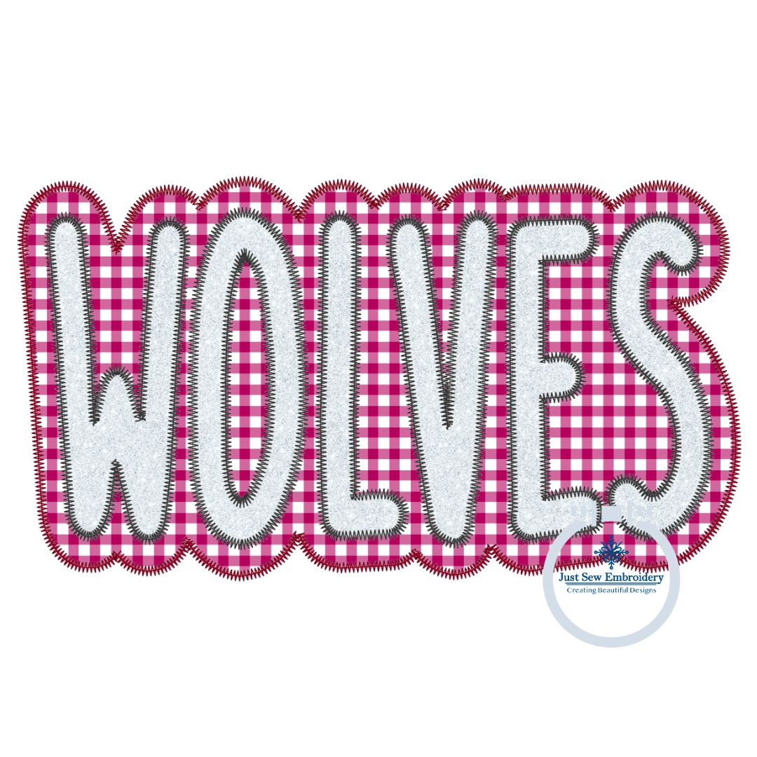 Two Wolves Lettering WOLVES Applique Embroidery Two Layer Design Machine Embroidery Two Col