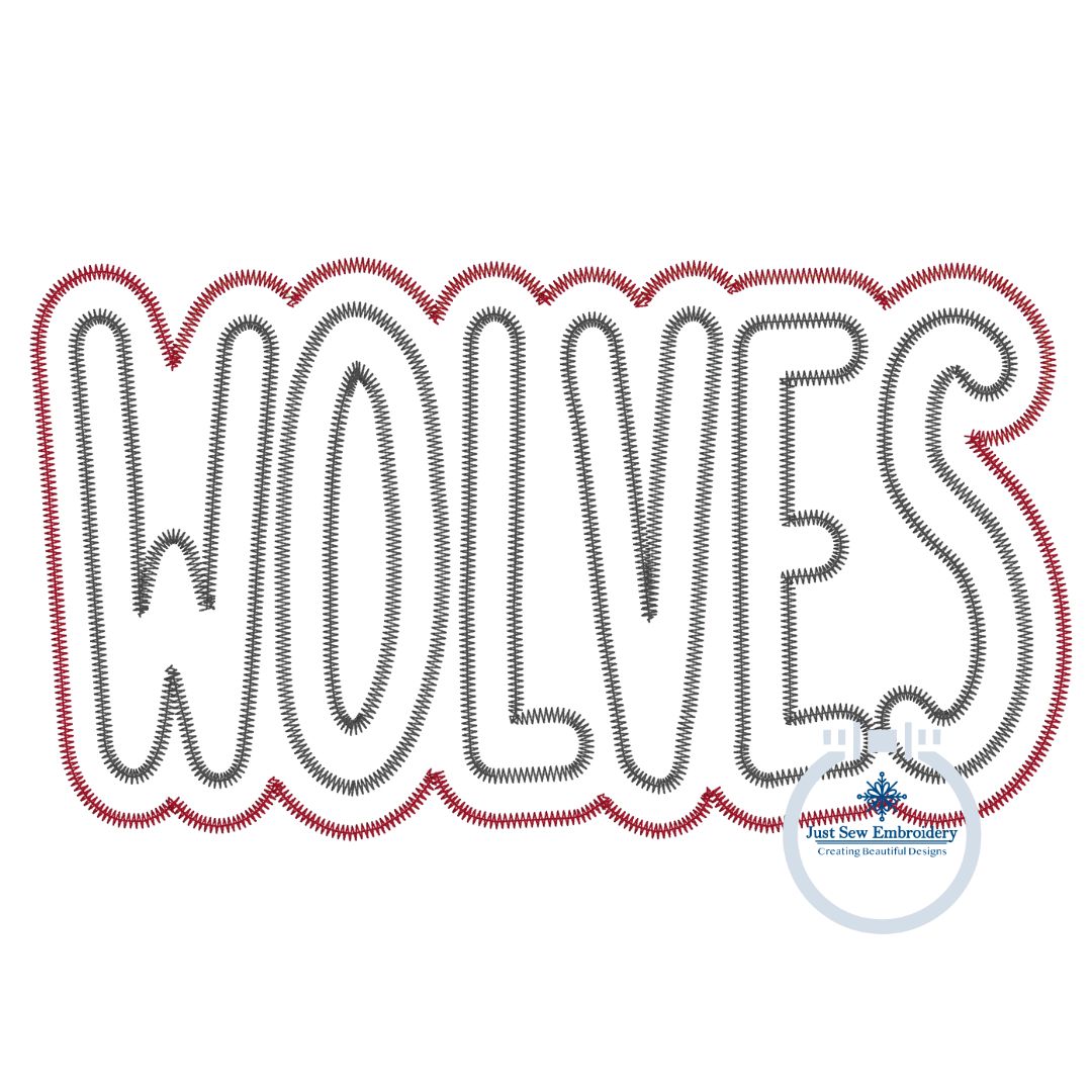 WOLVES Applique Embroidery Two Layer Design Machine Embroidery Two Color ZigZag Edge four sizes 5x7, 8x8, 6x10, and 8x12 Hoop