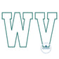West Virginia WV Academic Applique Embroidery WV in ZigZag Edge West Virginia State One Size 8x12 Hoop