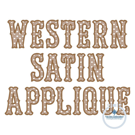 WESTERN Satin Applique Embroidery Font Six Sizes 3 inch, 4 inch, 5 inch, 6 inch, 7 inch, 8 inch Native BX