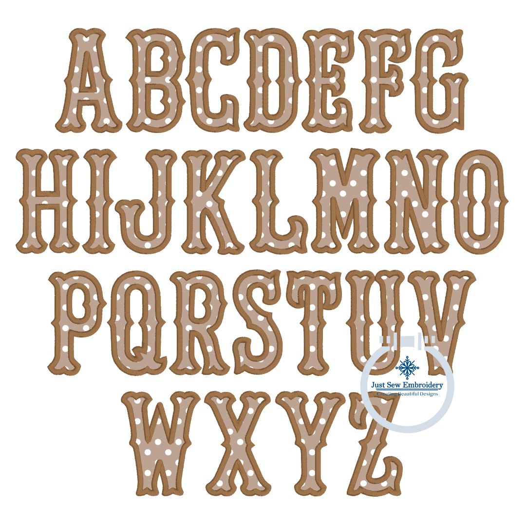 WESTERN Satin Applique Embroidery Font Six Sizes 3 inch, 4 inch, 5 inch, 6 inch, 7 inch, 8 inch Native BX