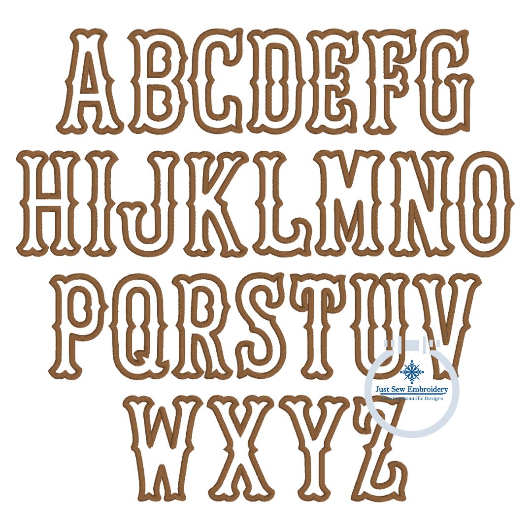 WESTERN Satin Applique Embroidery Font Six Sizes 3 inch, 4 inch, 5 inch, 6 inch, 7 inch, 8 inch Native BX