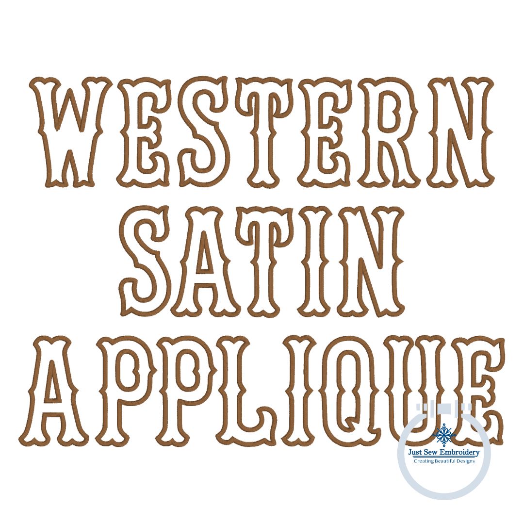 WESTERN Satin Applique Embroidery Font Six Sizes 3 inch, 4 inch, 5 inch, 6 inch, 7 inch, 8 inch Native BX