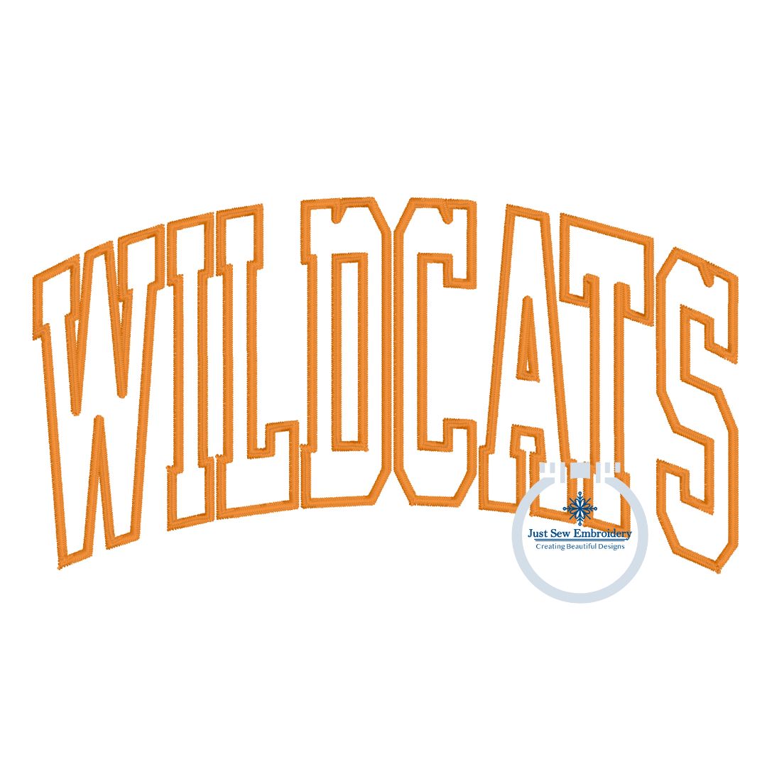 WILDCATS Arched Applique Embroidery Design Machine Embroidery Satin Edge Two Sizes 6x10 and 8x12 Hoop