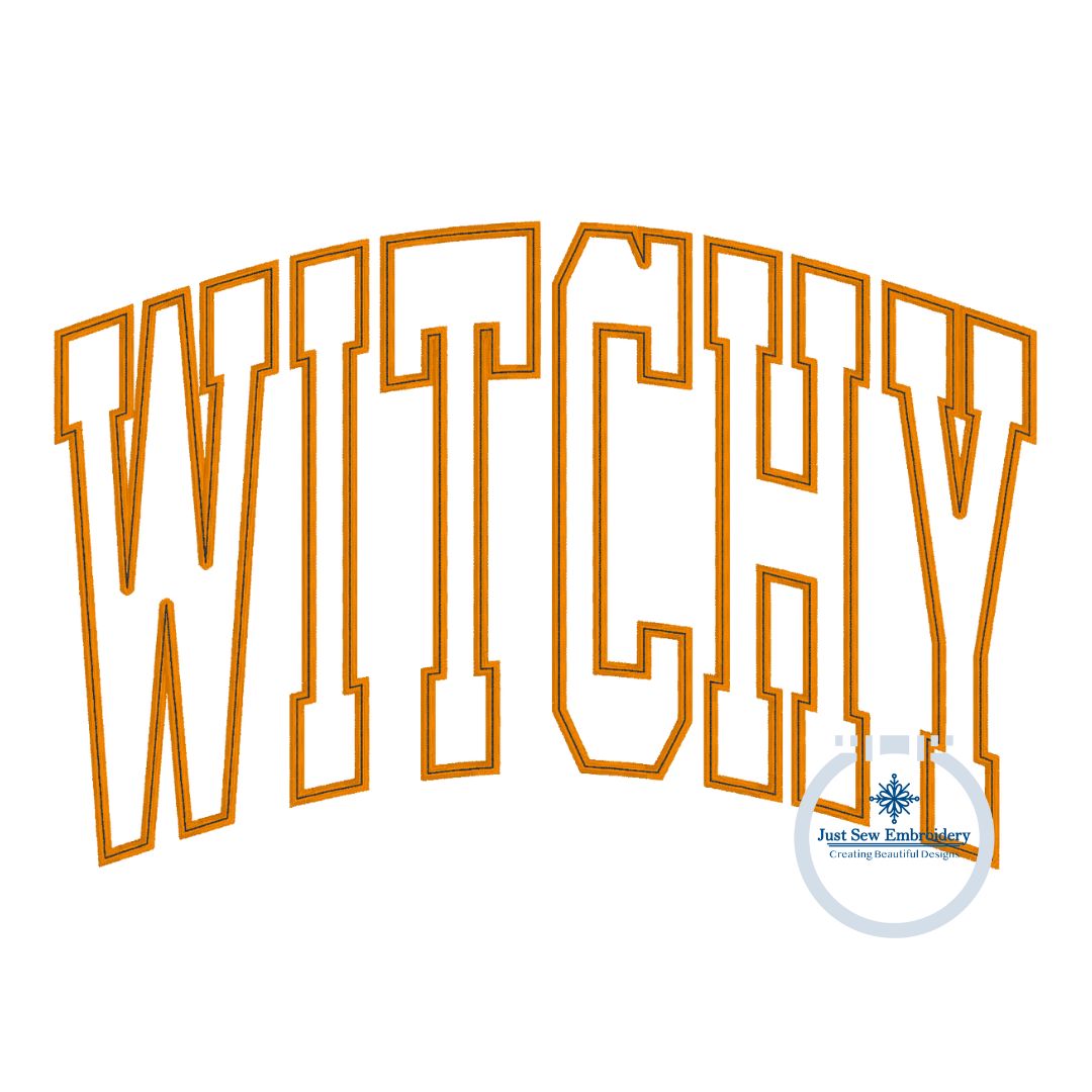 Witchy Arched Satin Bean Detail Applique Machine Embroidery Design Five Sizes 5x7, 8x8, 9x9, 6x10, 7x12, and 8x12 Hoop