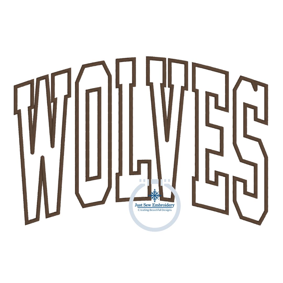 WOLVES Arched Applique Embroidery Machine Design Satin Stitch Edge Six Sizes 5x7, 8x8, 9x9, 6x10, 7x12, and 8x12 Hoop