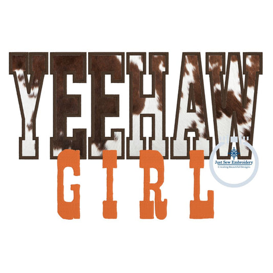 YEEHAW Girl Print Applique Machine Embroidery Design Satin Stitch with Fill Stitch Overlap Three Sizes 6x10, 7x12, and 8x12 Hoop