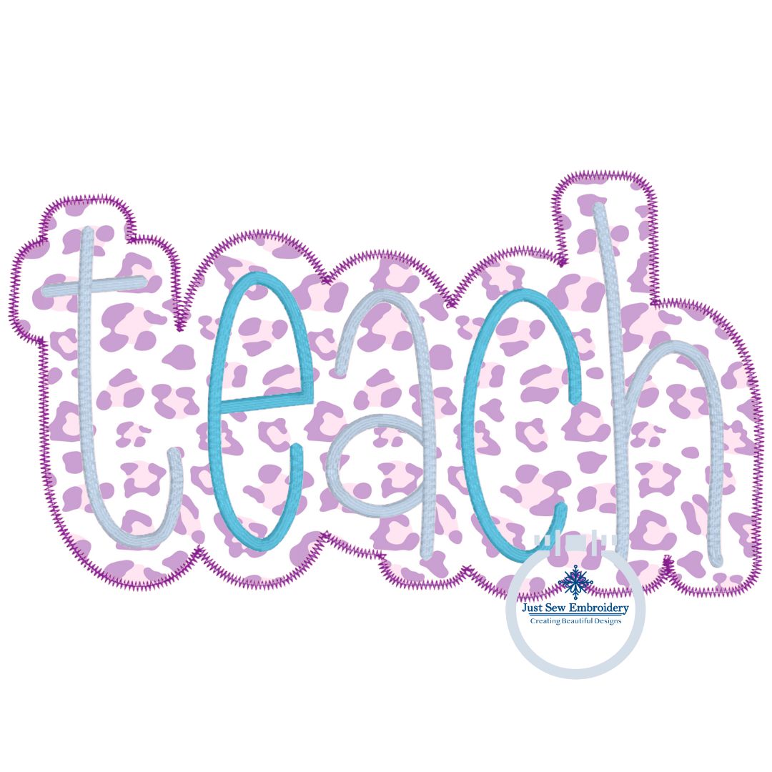 TEACH Zigzag Applique Embroidery Teacher Design Four Sizes 5x7, 8x8, 6x10, and 7x12 Hoop