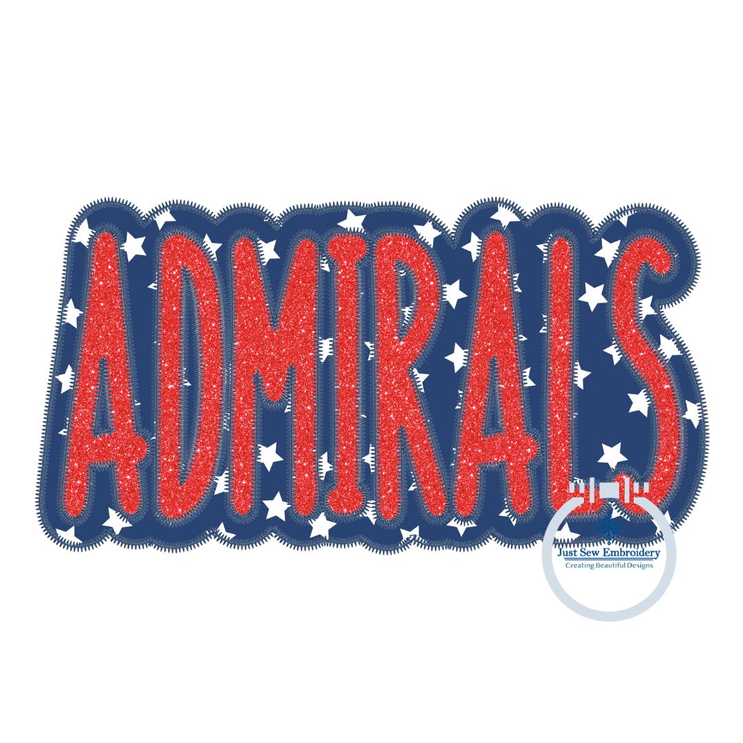 Applique Embroidery ADMIRALS Two Layer Design Machine Embroidery Two Color ZigZag Edge Four Sizes 5x7, 8x8, 6x10, 8x12 Hoop