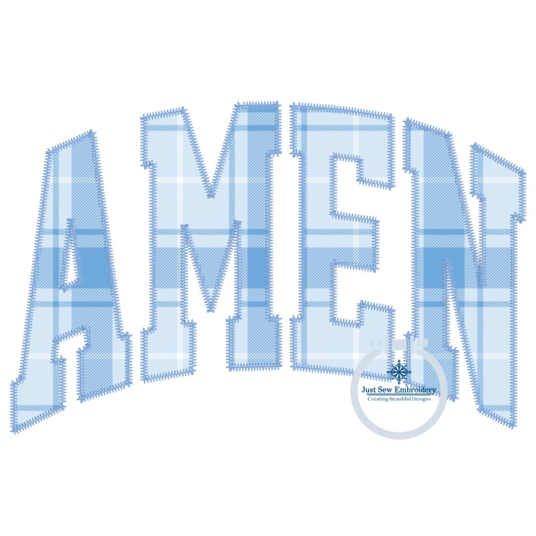 AMEN Arched Zigzag Applique Embroidery Design Five Sizes 5x7, 8x8, 6x1