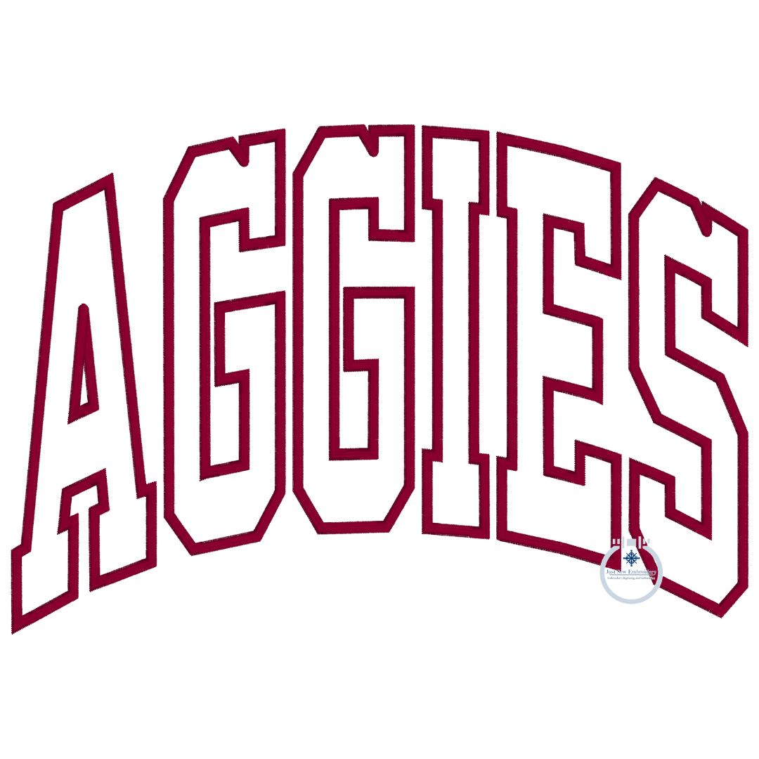 Aggies Arched Applique Embroidery Design Machine Embroidery Satin Edge Four Sizes 5x7, 8x8, 6x10, 8x12 Hoop